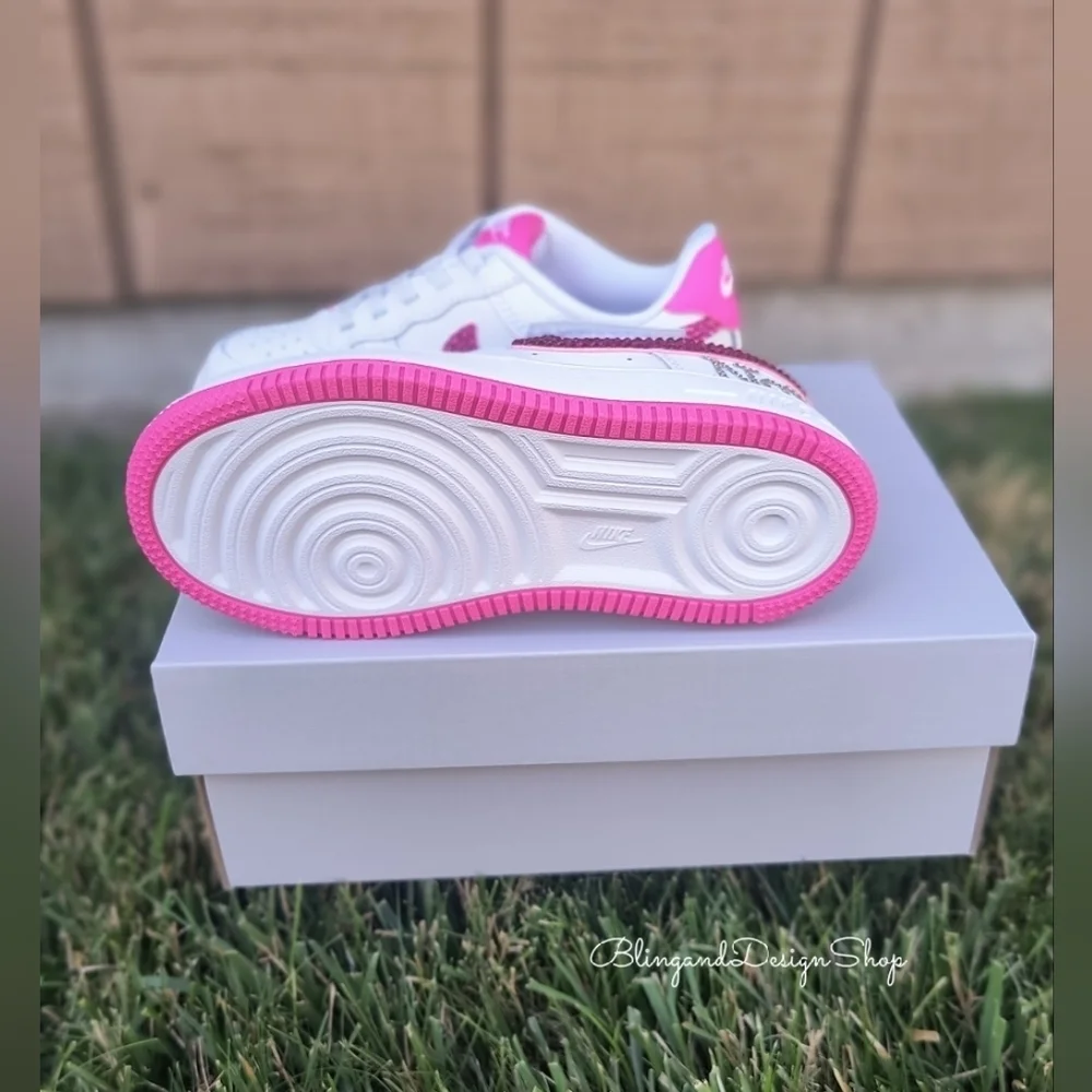 Girls Bling Nike Air Force 1 Low Easy On Personalized Sneakers With Crystals